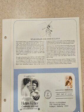 RARE COLLECTIBLE USPS 1ST DAY ISSUE COVER HELEN KELLER BLIND DEAF STAMP ENVELOPE